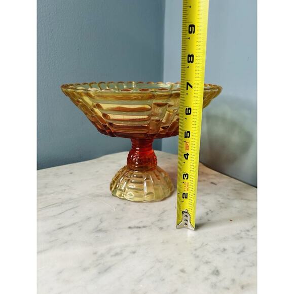 Glows Jeannette Glass Amberina Louisa Pedestal Footed Bowl Compote Ombre 1950s - Picture 4 of 13